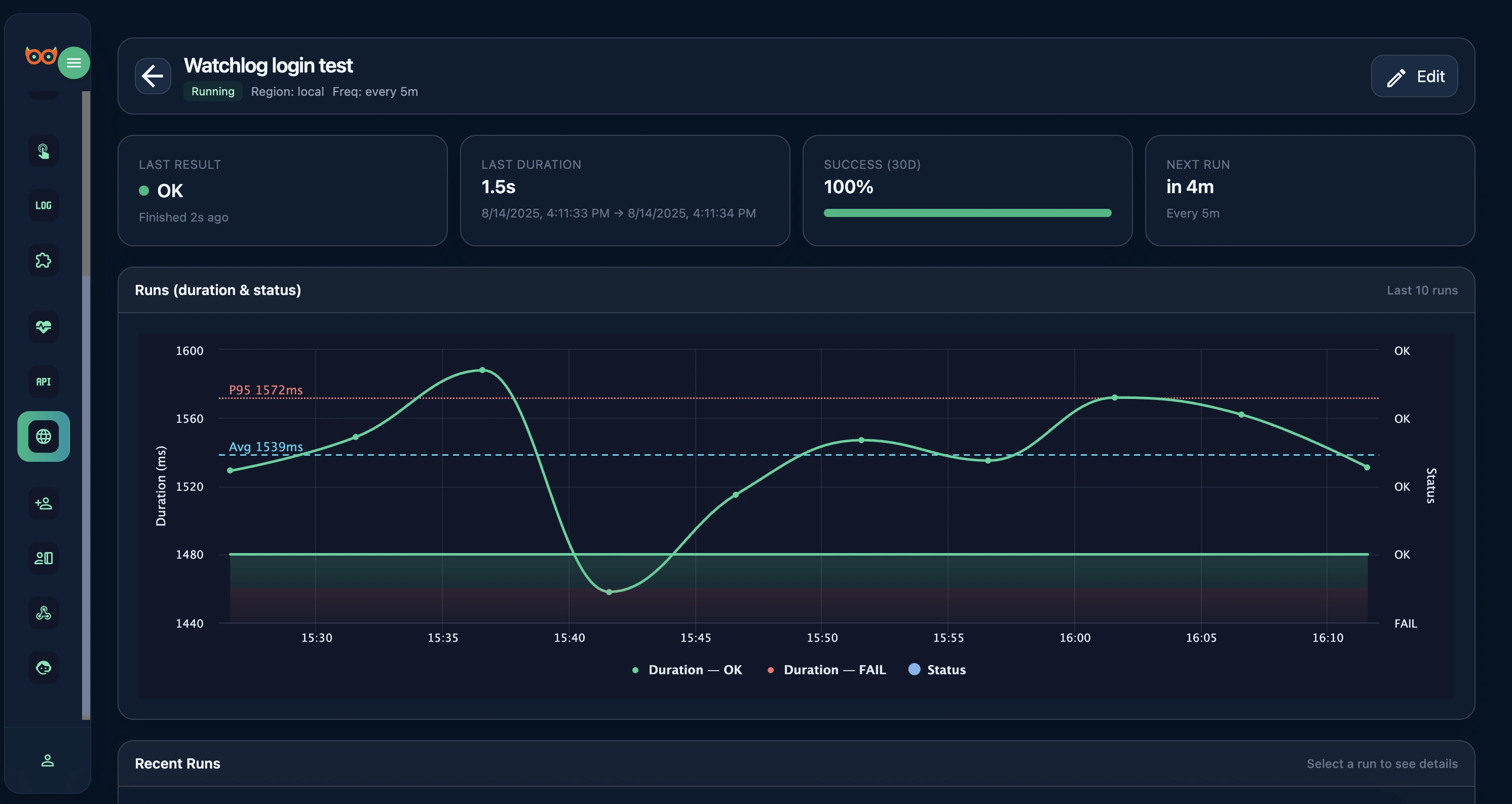 Synthetic Tests — run details