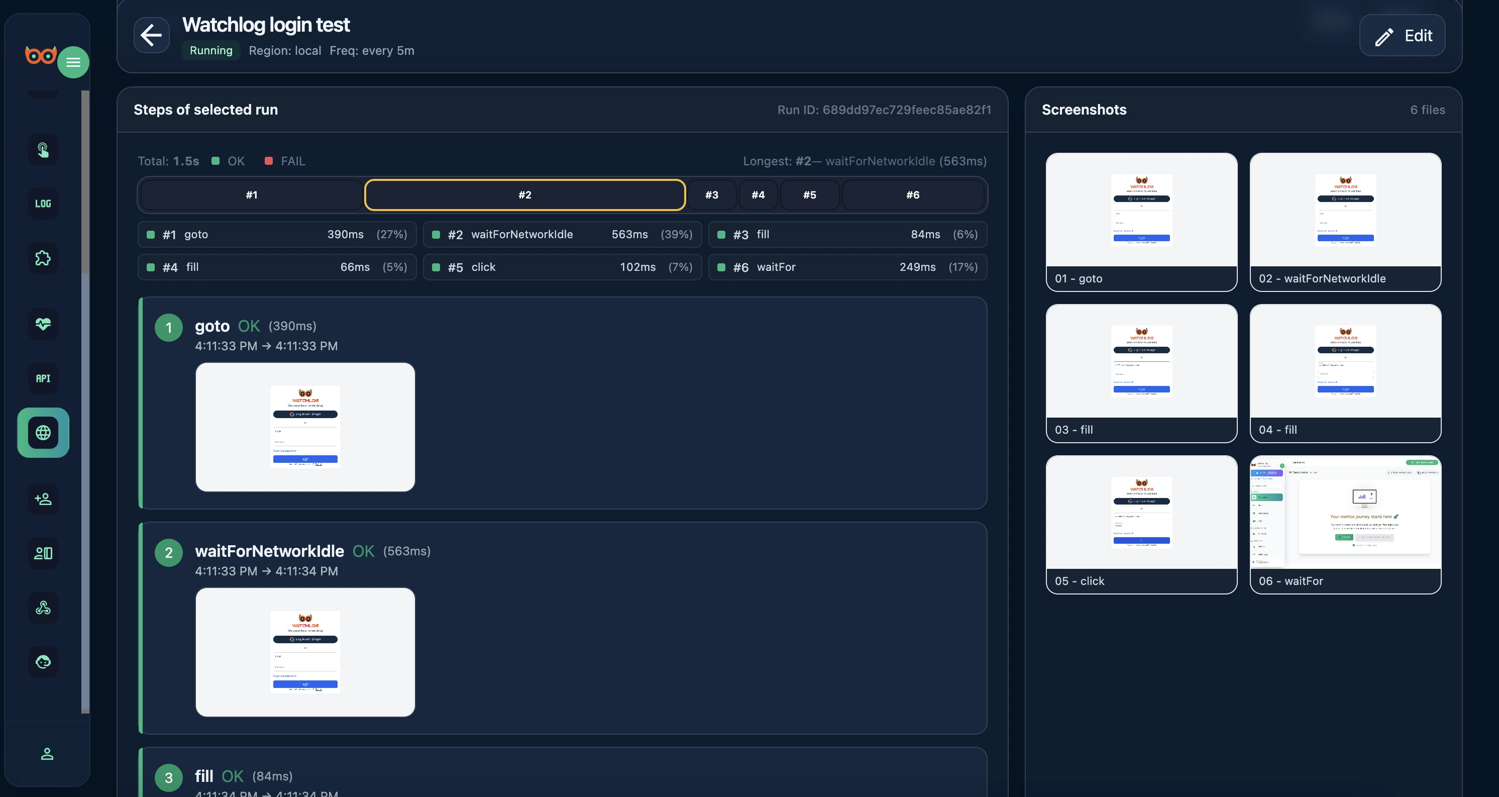 Synthetic Tests — tests list